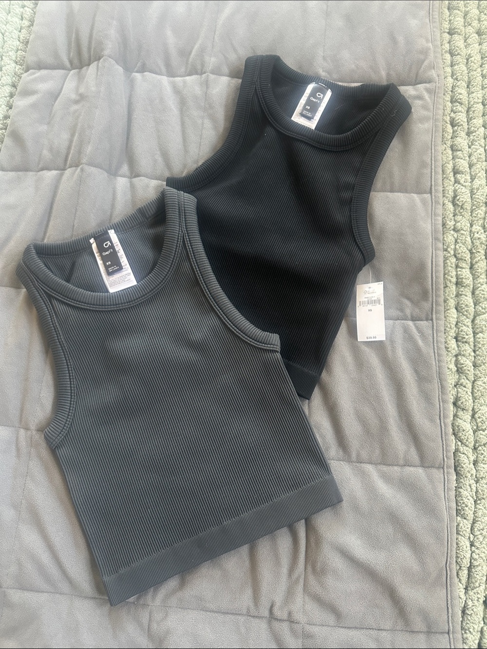 GAP Ribbed Cropped Tank Tops - Set of Two- Black & Charcoal Gray